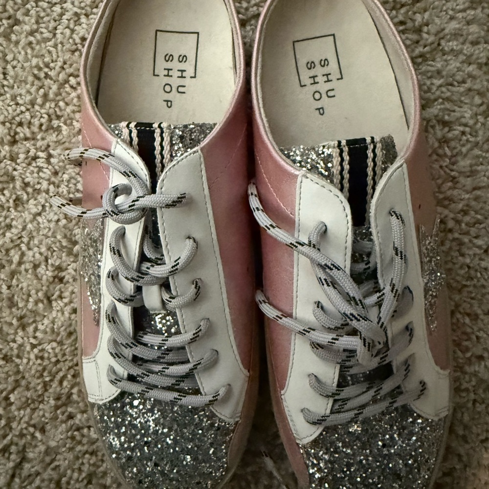 ShuShop Pink and Silver Glitter Sneakers